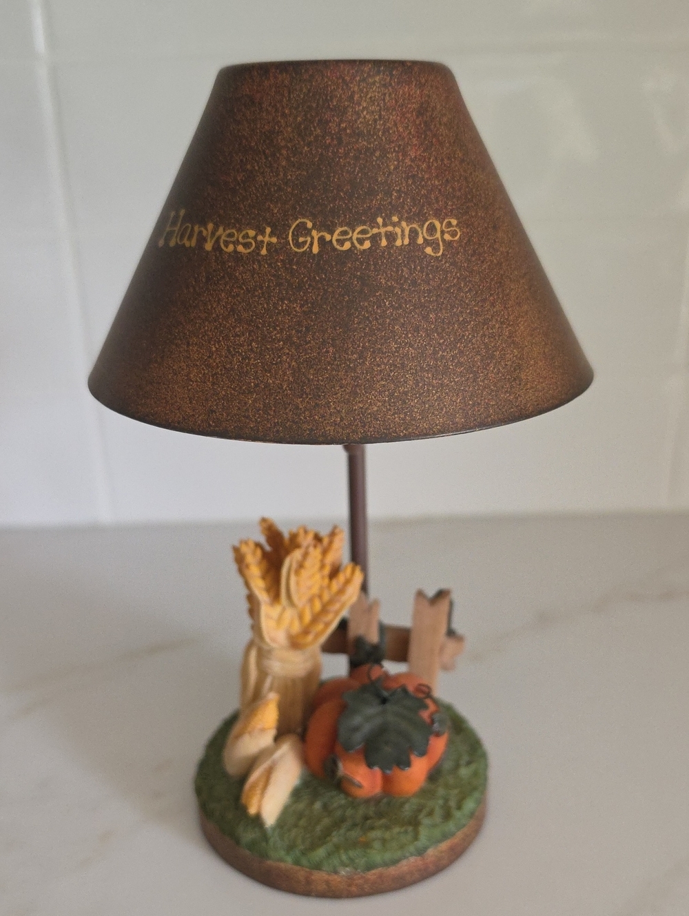 Crazy Mountain "Harvest Greetings" Fall Candle Lamp Holder - 8.5"